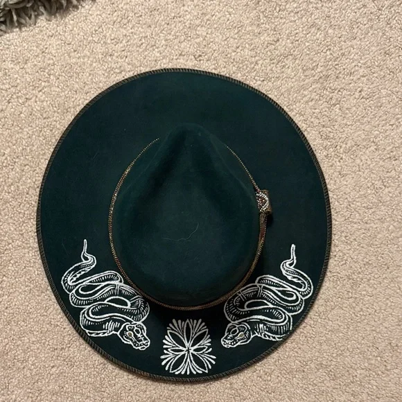 Dark Green Hat with Hand Painted Snakes s-l400.jpg main image 2
